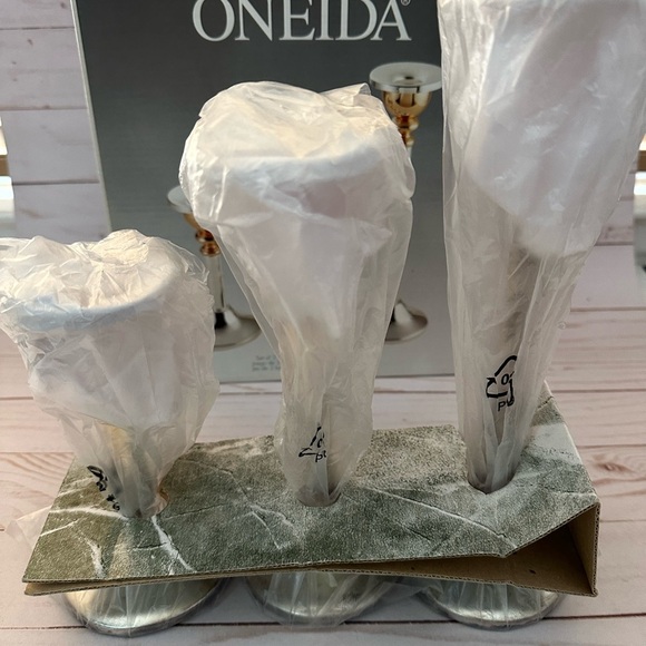 ONEIDA Set Of 3 Candle Holder Copper Accent Vintage - Picture 3 of 4